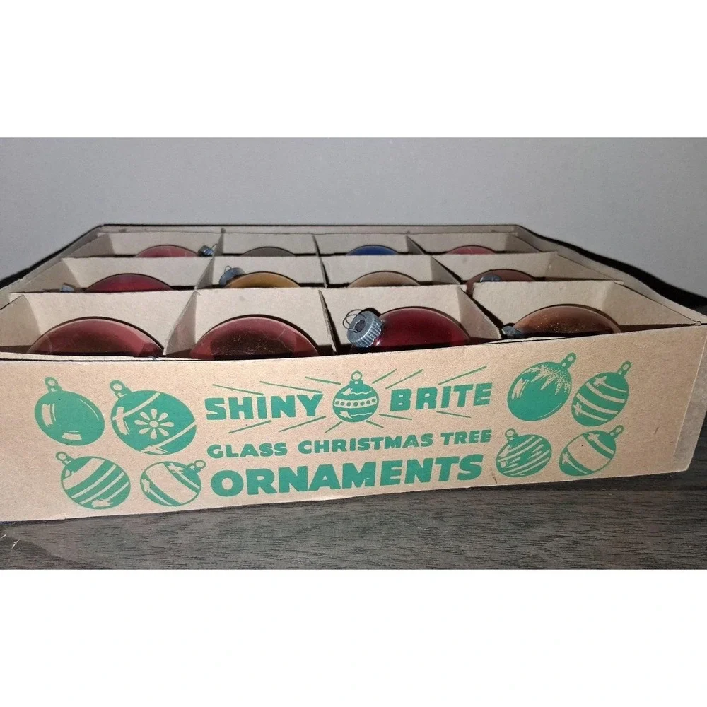 Vintage Shiny Brite Glass Christmas Ornaments Mixed Lot 12 Original Box Bottom